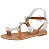 Sandals women's summer new set-toed flower beaded flat-soled women's sandals