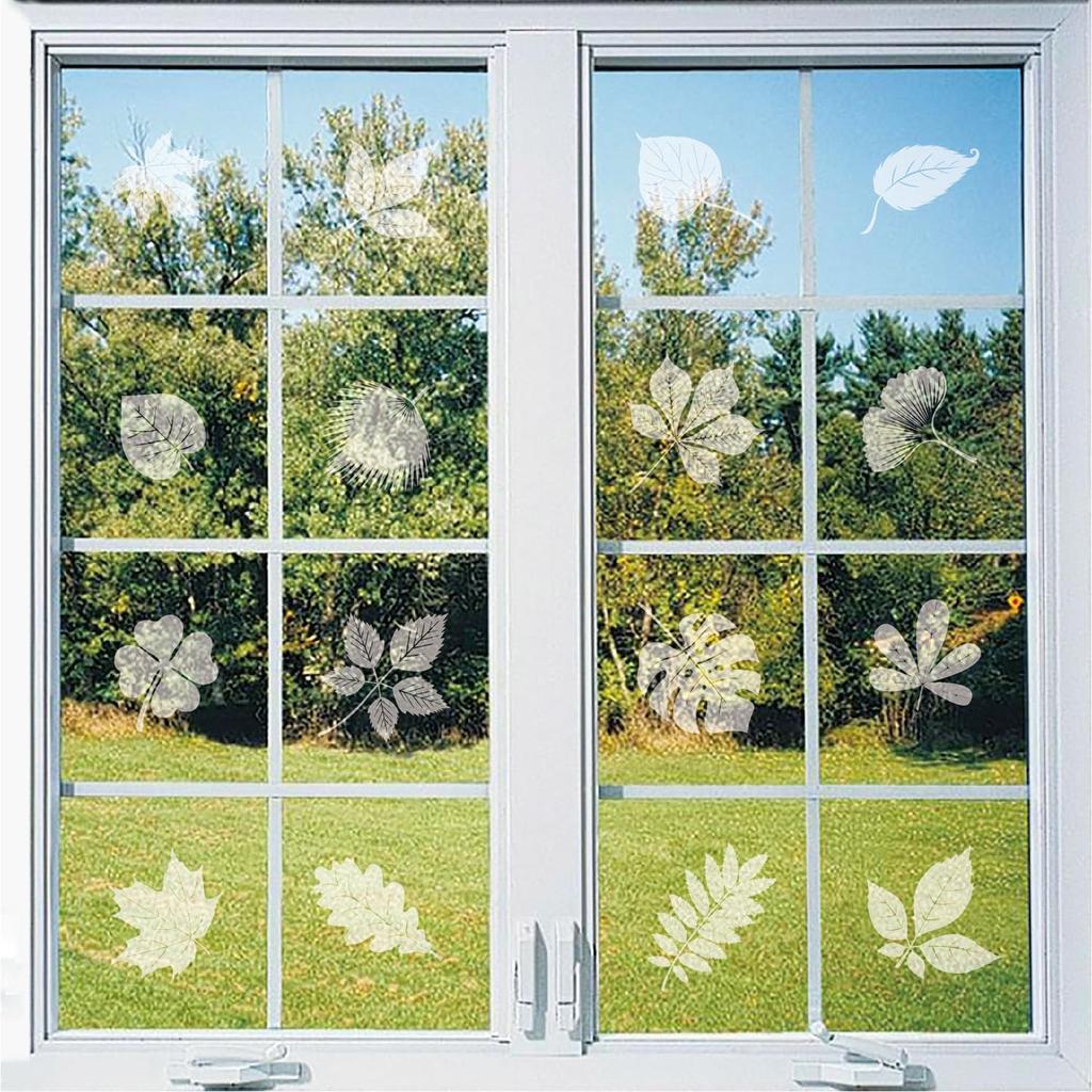 Variety Leaves, Hummingbird & Colorful Birds Window Clings for Glass Windows, Prevent Bird Strikes Double-Side Static Decals Anti Collision Glass