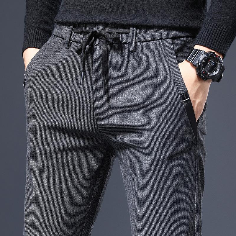 Autumn And Winter Men'S Elastic Waistband With Plush/Regular Brushed Casual Elastic Fashion Trend Versatile Small Straight Leg Pants