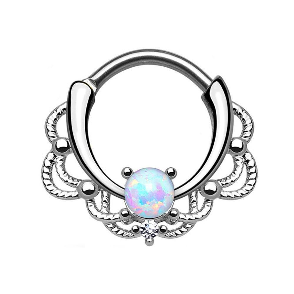 Titanium Septum Piercing Ring with Opal Gemstone and Surgical Steel Core M0.9(1.2*10mm)
