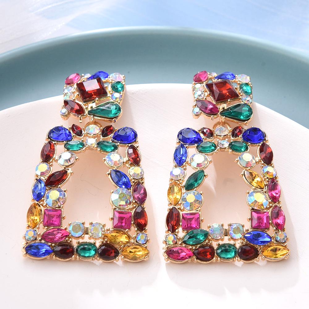 

Retro Rhinestone Gemstone Drop Earrings for Women різнокольоровий