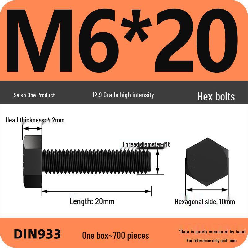 High Strength Class 12.9 Hex Bolt Set: M4-M16 Sizes