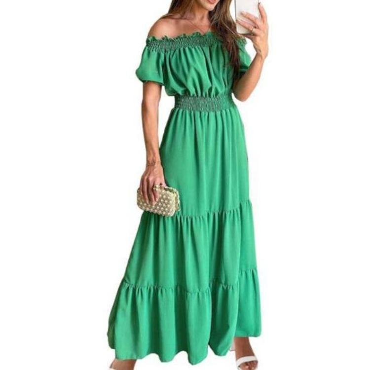 Women's Casual Dresses - Boho Off Shoulder Strapless Dress Elegant Anti Pilling Large Hem Adding Charm Popular Beach Party Streetwear