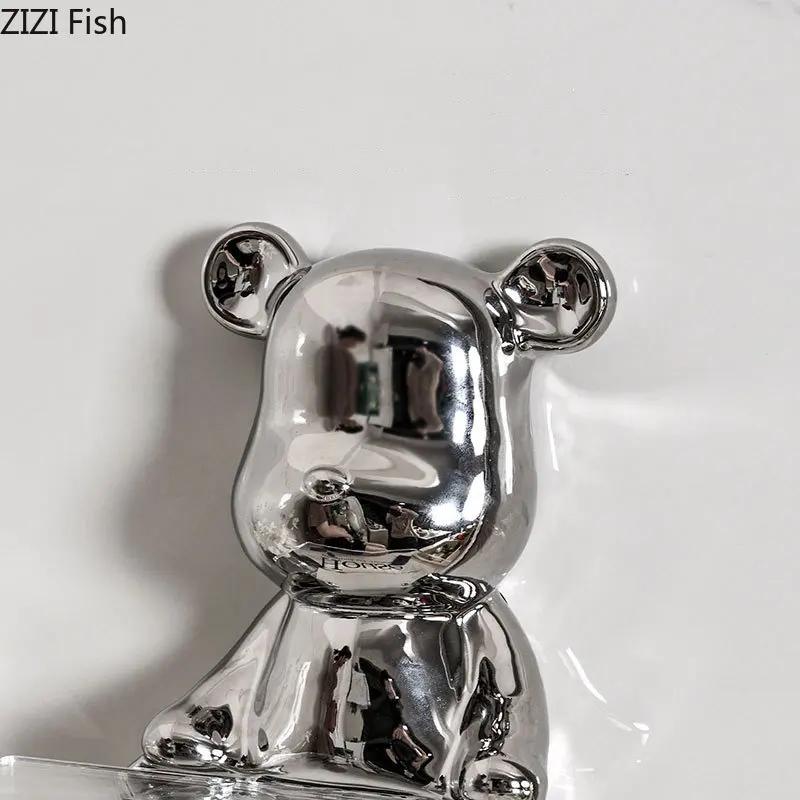 Electroplated Bear Tissue Holder Acrylic Wall Mounted Paper Holder Toilet Roll Paper Holder Bathroom Wall Mounted Storage Rack