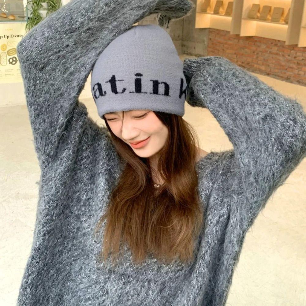 Letter Embroidery Knitted Hat Y2K Ear Protection Hat 2023 Beanie Hats  Girl