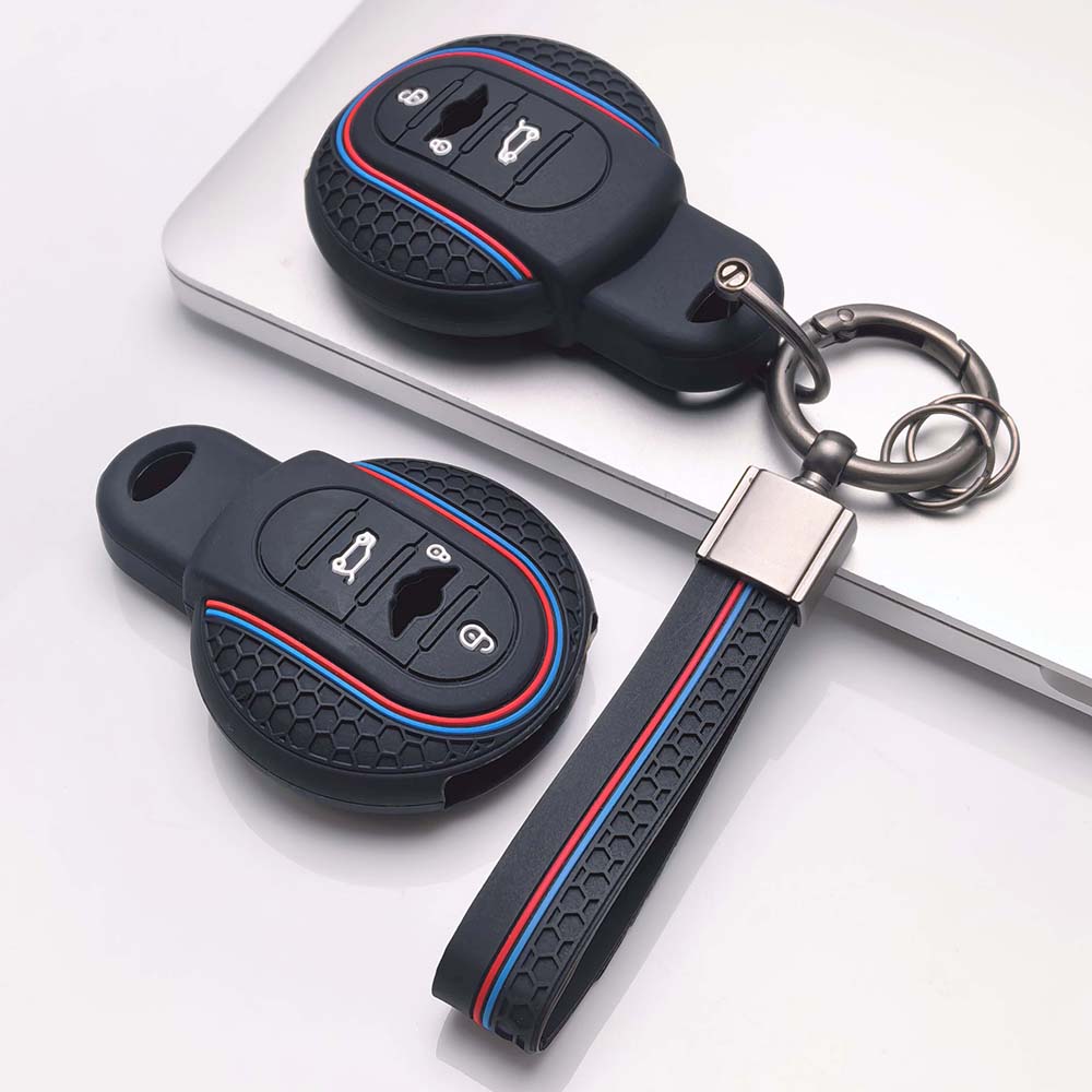 Silicone Car Key Fob Cover Case with Keychain for BMW Mini Cooper F54 F55 F56 F57 F60 3, Fits BMW Cooper F54 F55 F56 F57 F60 Sport Stripe Soft Skin