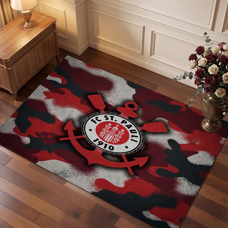FC St. Pauli Voetbal Print Kristalfluweel Tapijt, Comfortabel Waterabsorberend Antislip Binnen Vloerkleed