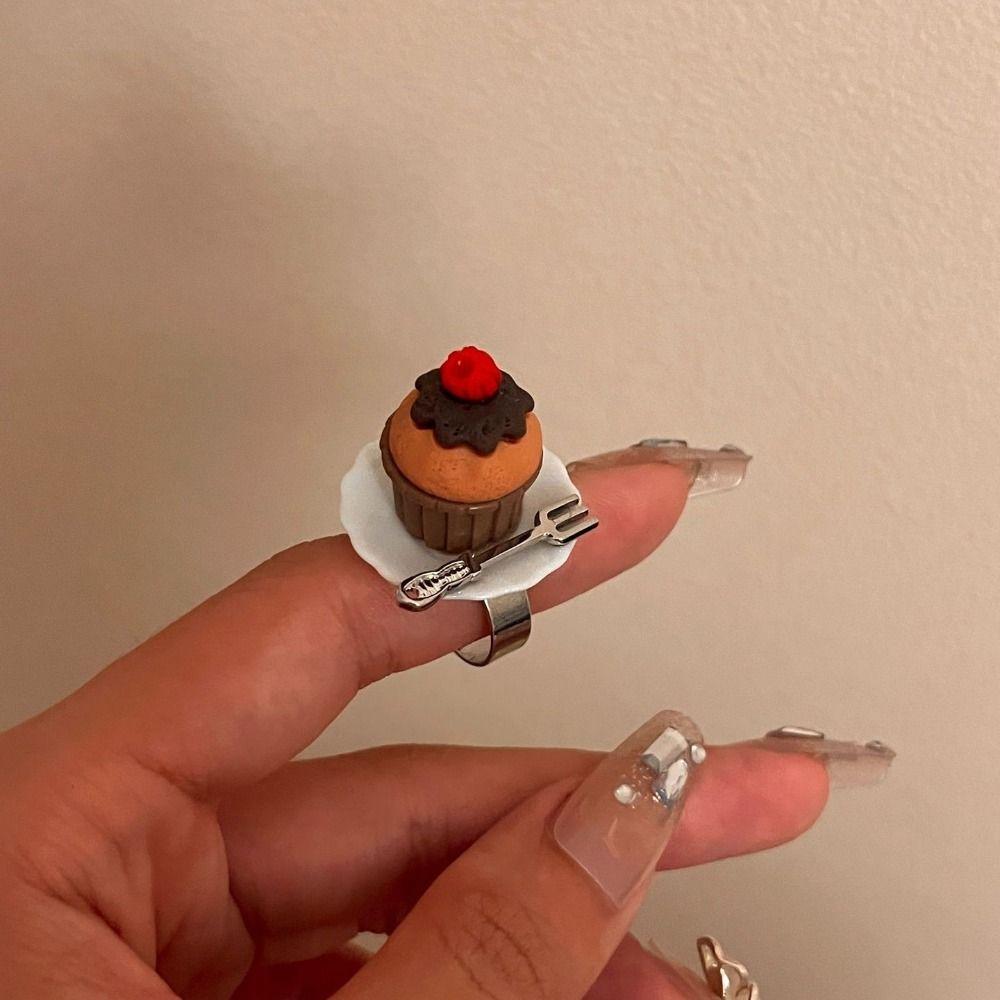 Spoon Mousse Cake Rings Open Jelly Finger Ring Fashion Adjustable Dessert Ring  Couples