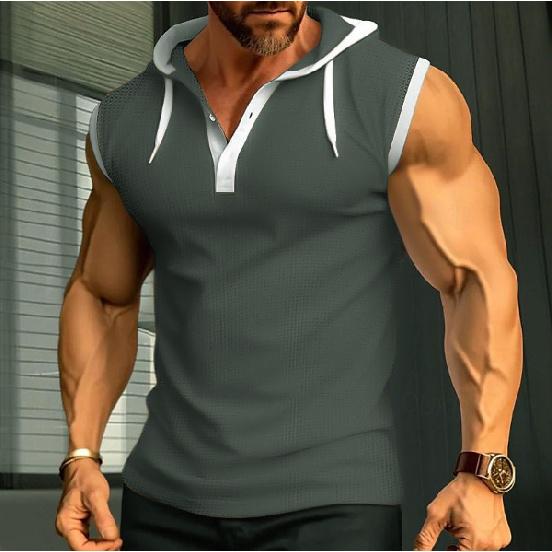 Summer New Men'S Tank Top Heavy Hooded Camisole Trendy Brand Casual Sleeveless T-Shirt American Style Interior Slim Fit Sports Base Sweatshirt
