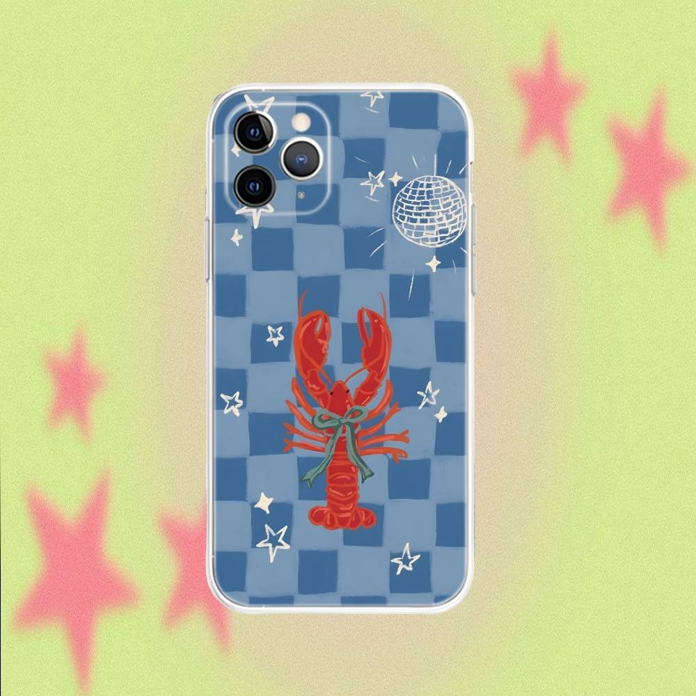 

Lobster On Stripes Ocean Transparent Non-Slip Phone Case For iPhone 17,16,15,14,13,12,11,Air,X,XR,Pro,Max,Plus iPhone11PROMAX