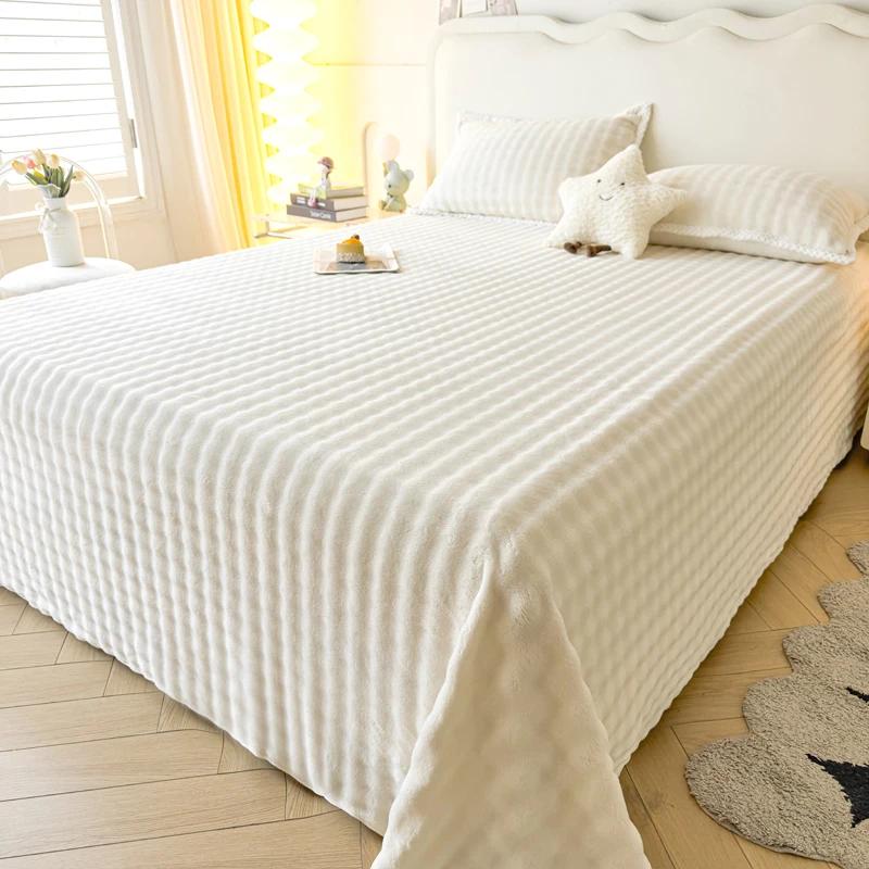 Plush Flat Bedsheet Skin-friendly Bed Linen Solid Color Flat Sheet Home Warm Blankets  (No Pillowcase)