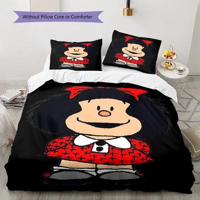 Mafalda Muster Bettwäsche, Steppbett Set Bettbezug Kissenbezug Zuhause Geburtstagsgeschenk (1 Bettbezug + 2 Kissenbezüge, ohne Füllung)