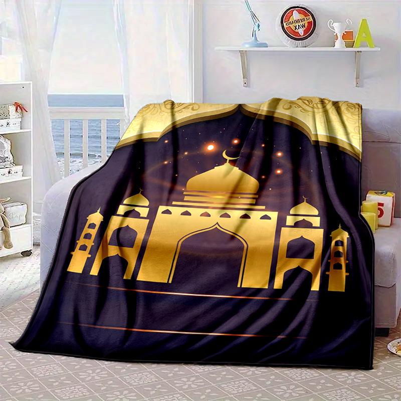 Golden Mosque Silhouette Blanket Flannel Blanket for bed, sofa, Camping, Hiking, Picnic Essentials, gift for family Fan gifts