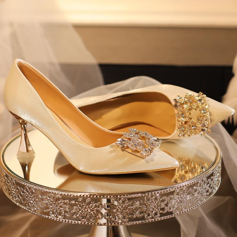Šampaňské Křišťálové Svatba lodičky Dámské Vysoké podpatky Pohodlná Špičatá špička Jednoduché lodičky Módní Svatební lodičky na svatbu