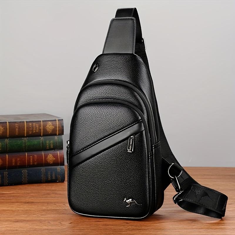 Men's Synthetic Leather Crossbody Bag Adjustable Strap Multiple Compartment Casual Male Style Black Chest Bag for Men Daily Use