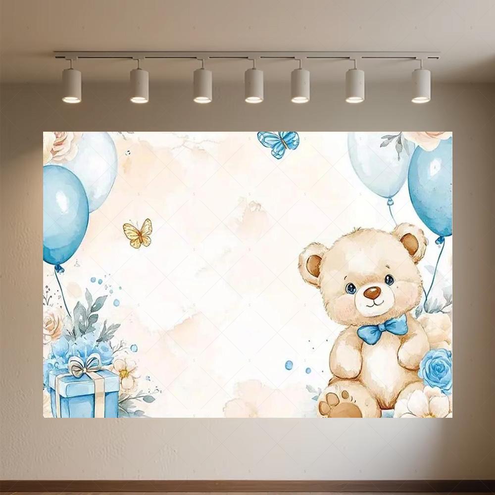 Cartoon Hot Air Balloon Teddy Bear Photography Backdrop Kids Birthday Party Decor Baby Shower Supplies Newborn Photo Shoot Prop