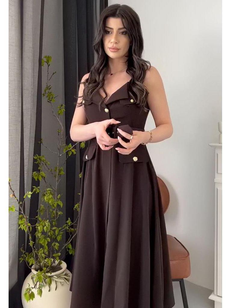 2025 Sommar Dam Ärmlös Enfärgad Bältad Aftonklänning