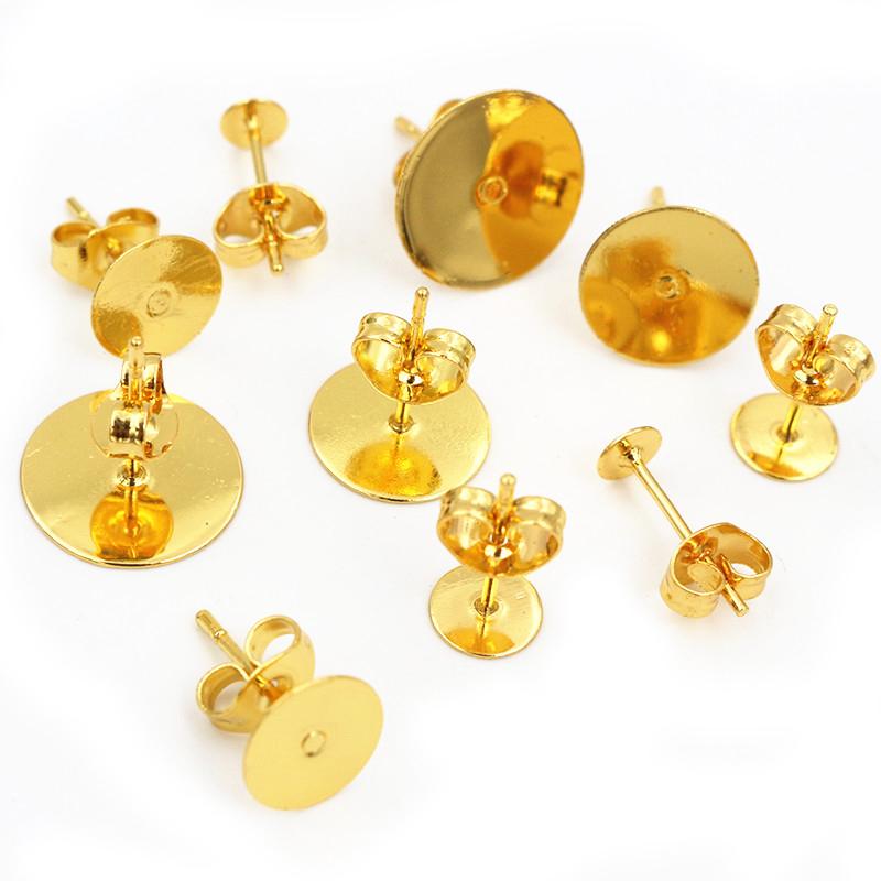 50-100 stuks/partij Gouden Roestvrij Staal Oorbellen Studs Lege Stiftbasis Pinnen Met Oorbellen Dop Sluitingen Oor Achterkant Voor DIY Sieraden Maken