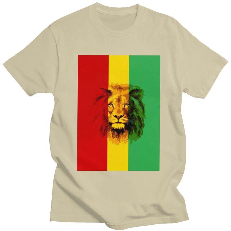 Custom Cool Jamaica Reggae Rasta Lion King T Shirt Men Short Sleeve Pure Cotton Tshirt Tees Streetwear Tshirts