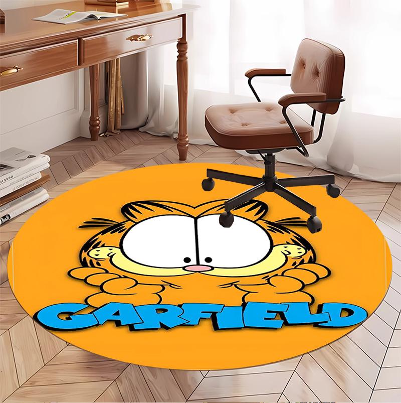 Garfield Desenli Yuvarlak Halı, İç/Dış Mekan Paspası, Piknik, Oyun Odası, Yatak Odası, Ofis, Oturma Odası, Ev Dekorasyonu Halısı, Doğum Günü Hediyesi
