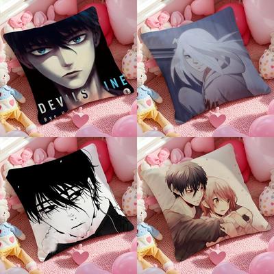 Anime DEVILS LINE Cushion Cover Antidustmite Pillowcase Invisible Zipper Silky Short Plush Sofa Cushion Cover