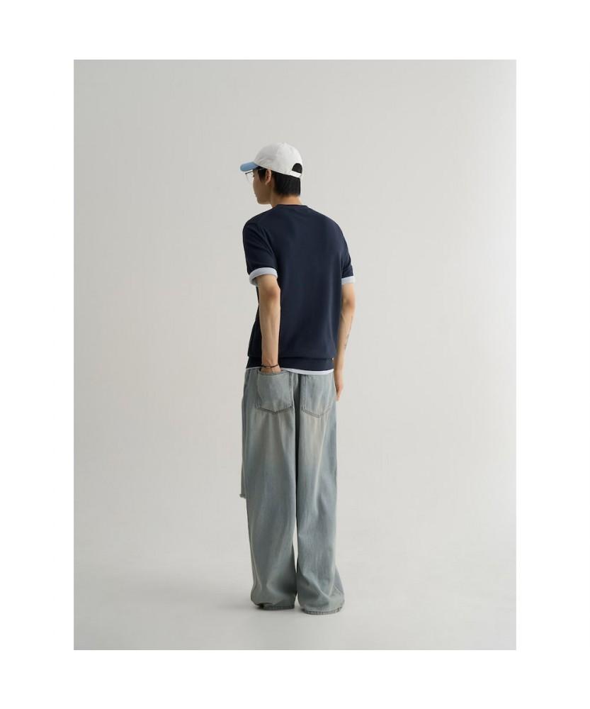 8SECONDS Basic Formal Round Short Sleeve Knit Navy