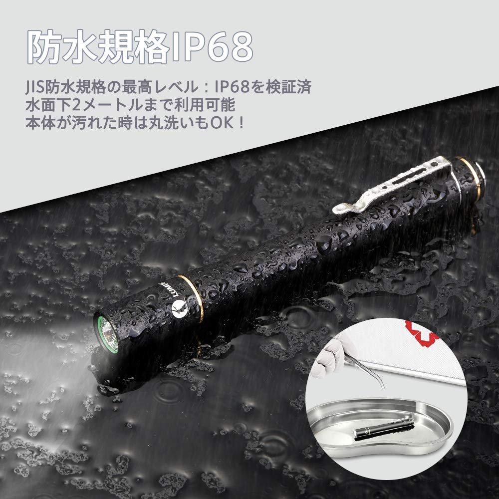 LUMINTOP IYP365 LED High Color Nichia Aluminum Alloy Compact and 3 Brightness IPX8 AAA Battery Compatible Flashlight, Rendering, LED, Construction,
