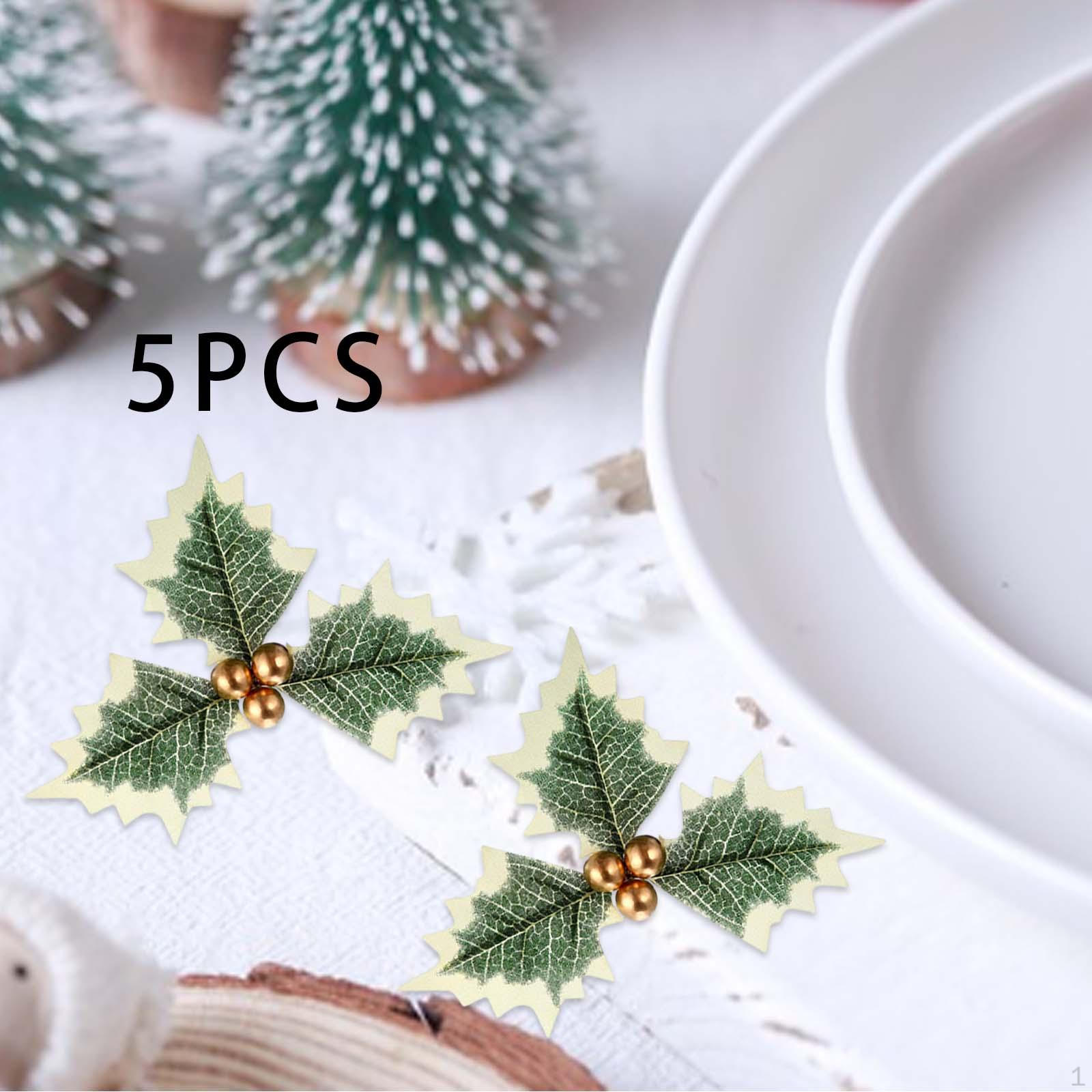 

5 Pieces Christmas Leaves Fake Berry Artificial Holly Berries Green золотий