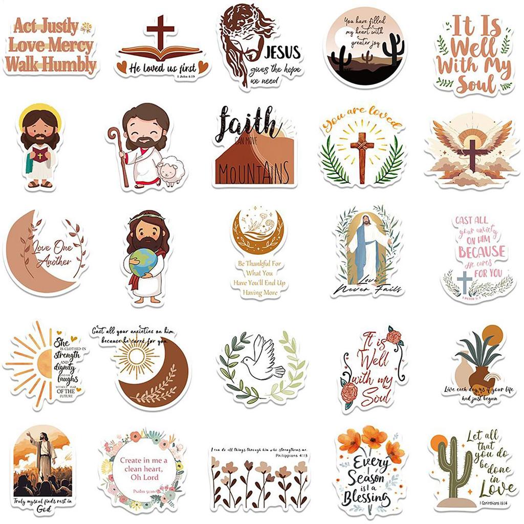 Jesus Stickers 50 Pieces Waterproof Assorted Decals Boho Stickers Christian Scrapbook Supplies For Water Bottle Laptop Phone