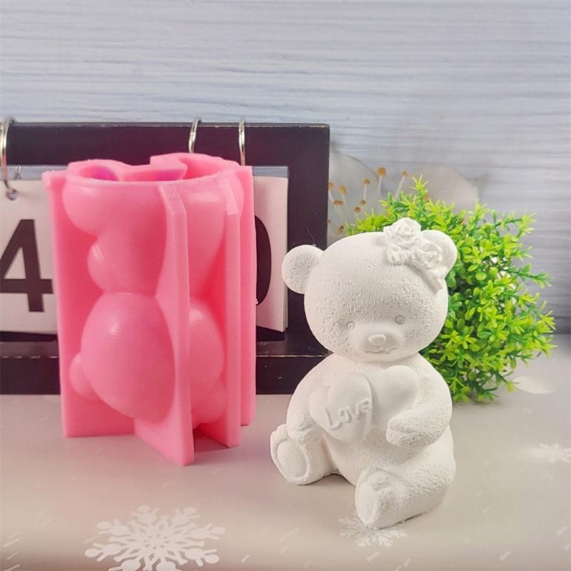 Flexible Silicone Mold Bear Figurine Shaped Candle Molds Scented Aromatherapys Making Mould Handmade Ornament Mould