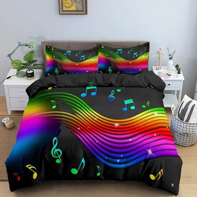 Music Note Print Bedding Set Psychedelic Duvet Cover Set Polyester Quilt Cover EU Double King Size Adult Kids Bed Accessories