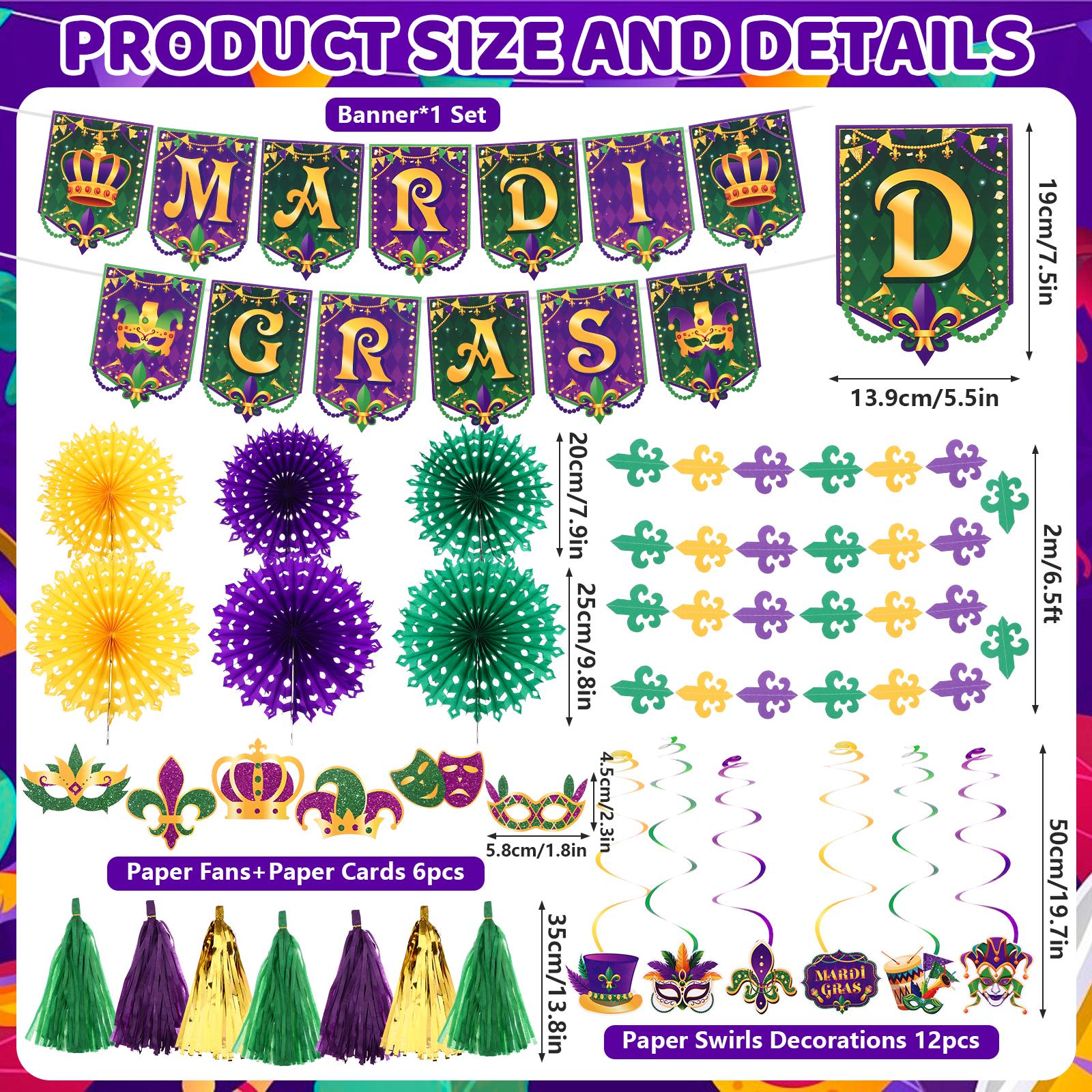 

21 Pieces Mardi Gras Hanging Swirl Party Decorations Happy Gras Banner Colorful Crown Mask Drums Pattern Bal Masqué Femme Gold G синий