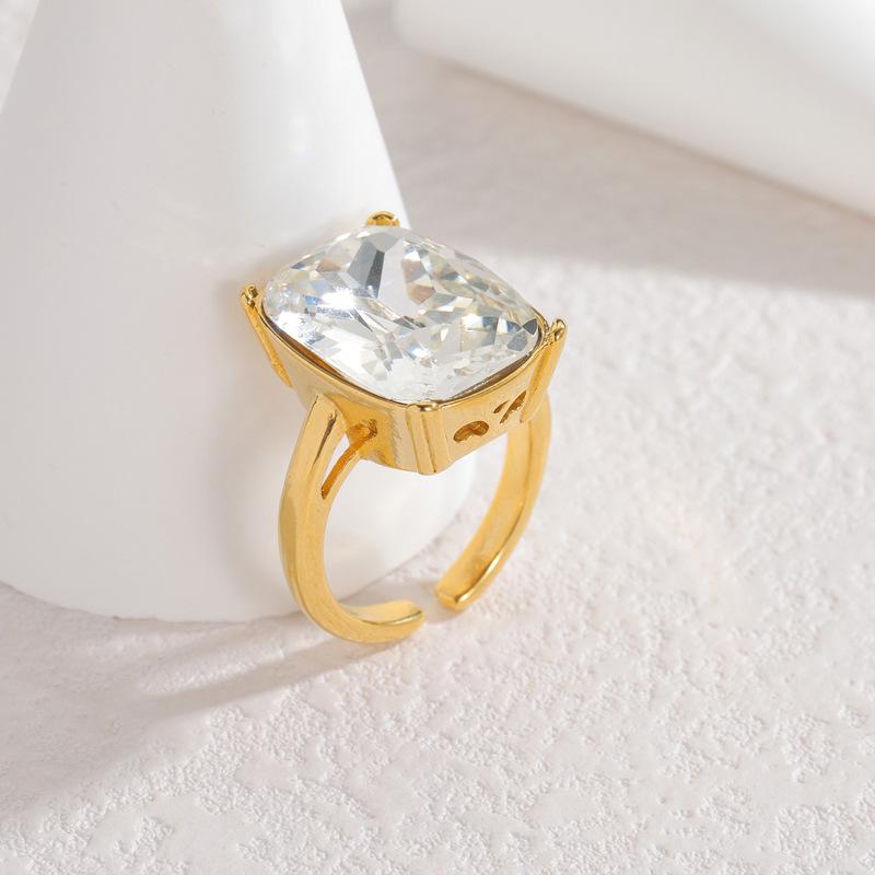 18K Gold Geometric Zircon Square Ring - Fashionable Stainless Steel Jewelry for Women