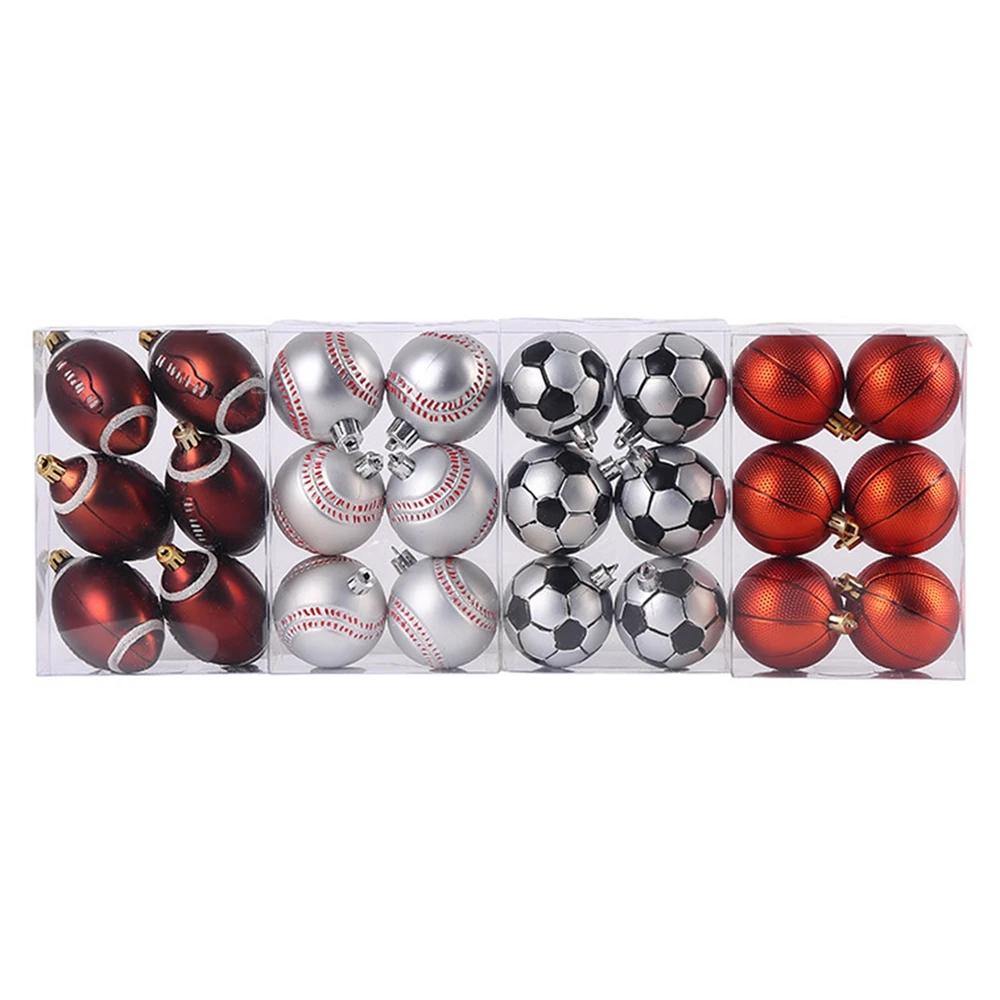 6 Stück/Karton Weihnachtsbaumschmuck Kugel Kunststoff Weihnachten Baumschmuck Sport Thema Basketball Fußball Party Weihnachtsbaum Dekoration