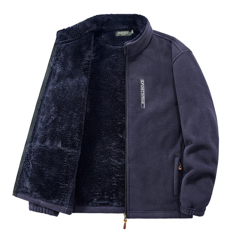 

Осень-зима Толстая флисовая теплая куртка мужская модная ветровка с воротником-стойкой мужская классическая повседневная мягкая куртка мужская XL темно-синий