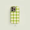 Luxury Clmj Diamond Checkered Green Phone Case for iPhone 16 15 14 13 12 11 Pro Max Plus Magnetic Double-layer Back Cover