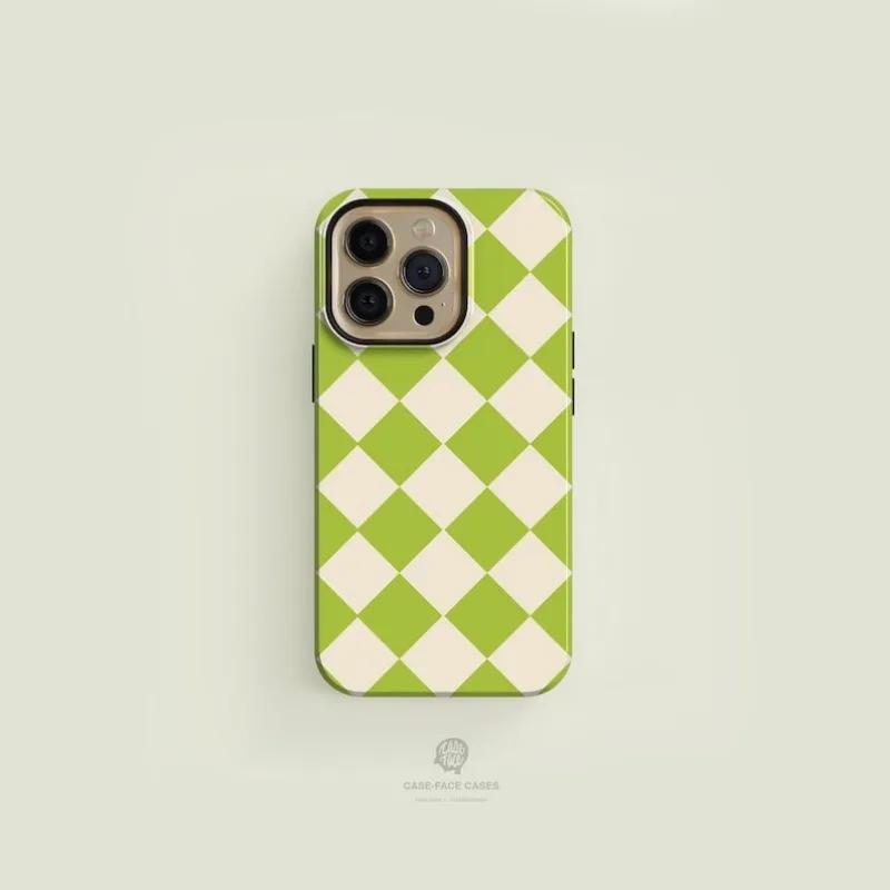 

luxury Clmj Diamond Checkered Green Phone Case for iPhone 16 15 14 13 12 11 Pro Max Plus Magnetic Double-layer Back Cover iPhone 11