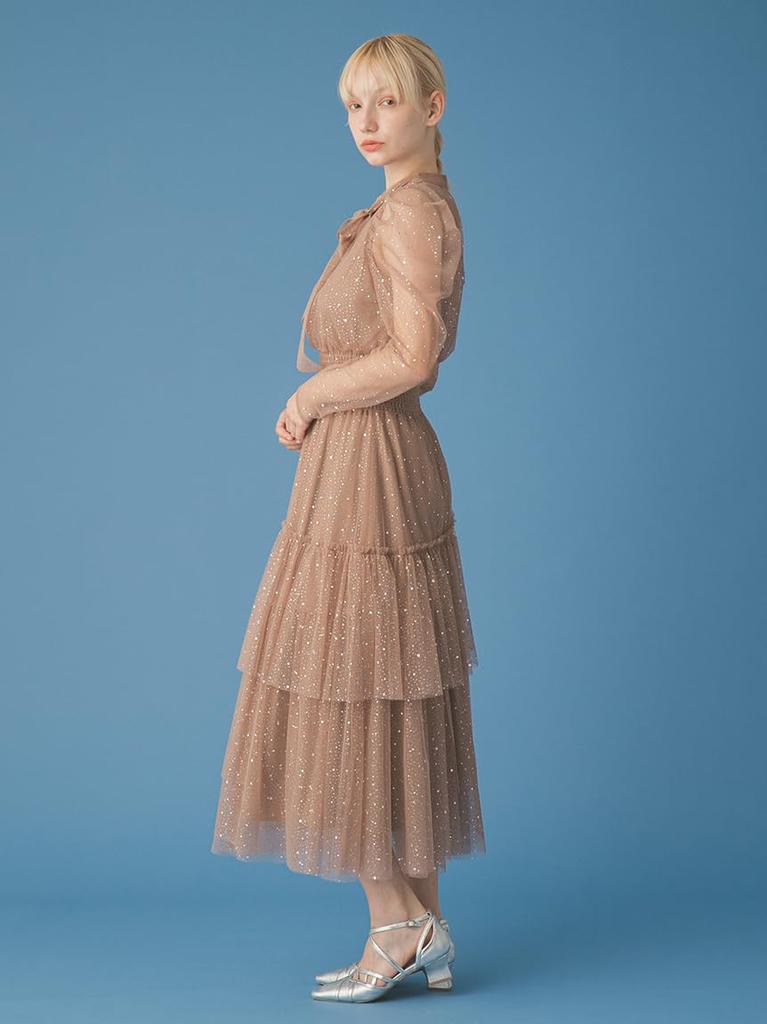 Long Sleeve Lame Tulle Dress RWFO269006BRW00