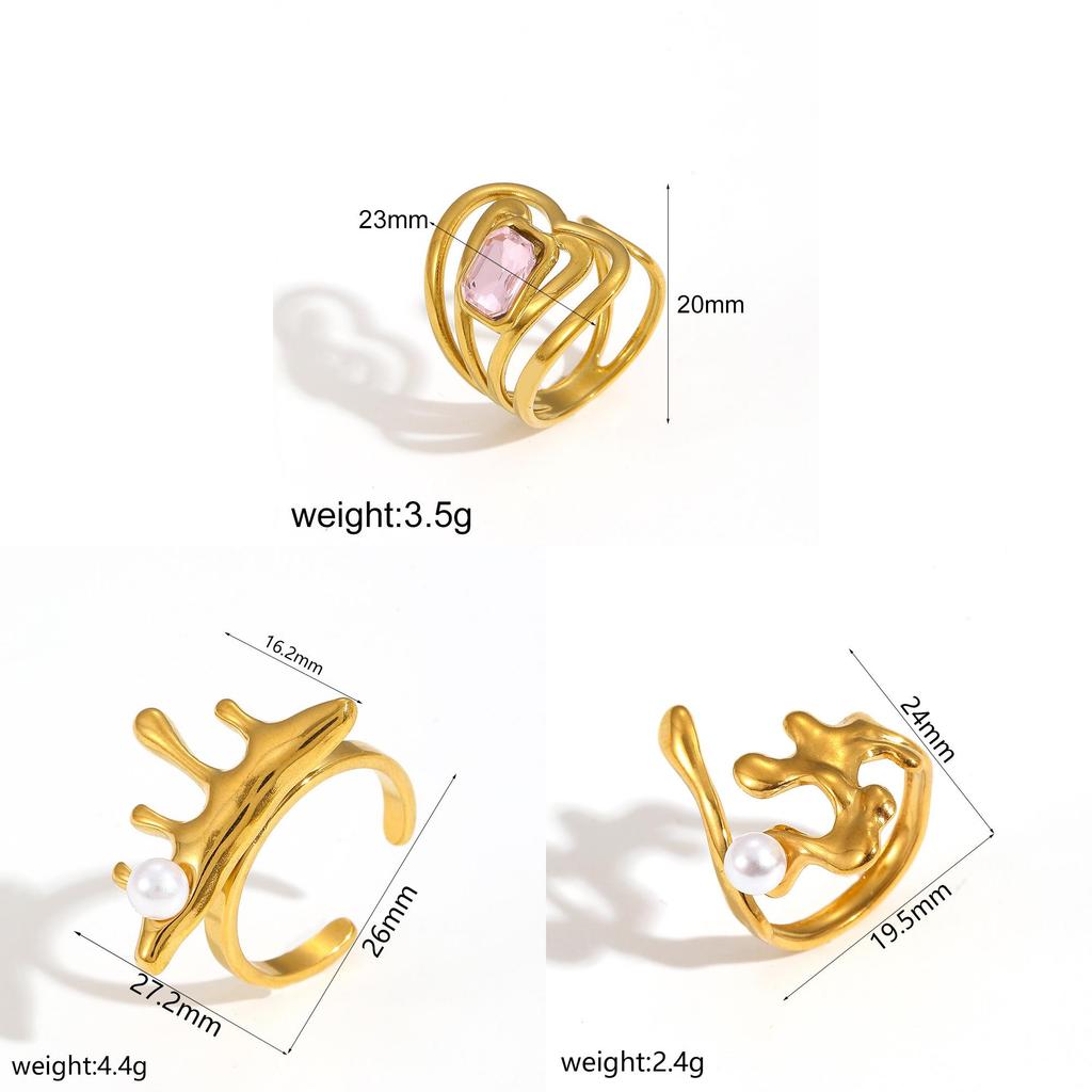 Style Geometric Stainless Steel Ring With Water Diamond Embedding For Women