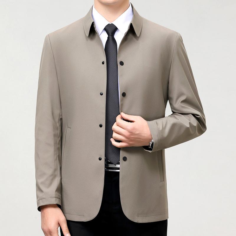 Spring and Autumn Thin Men's High-end Jacket Middle-aged Business Lapel Iron-free Top Mulberry Silk Casual Dad Jacket