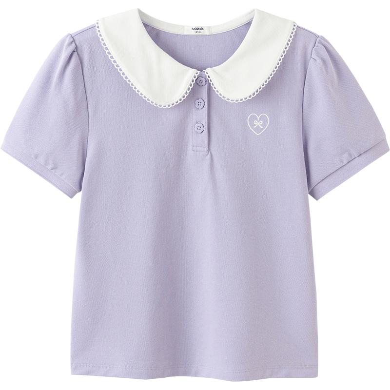 Balabala Girls  2026 Summer Doll Collar Short Sleeve T-Shirt 170