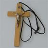 Soild Wooden Cross Zinc Alloy Necklace Jesus Catholic Cross Church Ornaments Natural Wooden Cross Chain Necklace