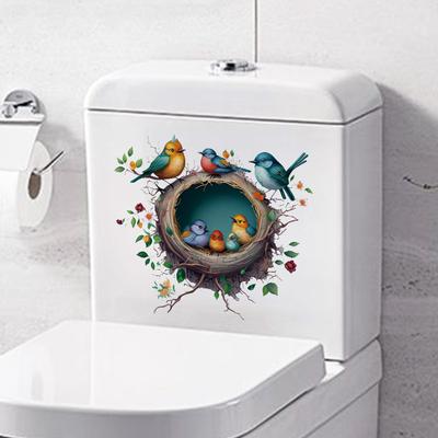 Cartoon Bird's Nest Wall Sticker Bathroom Waterproof Toilet Stickers