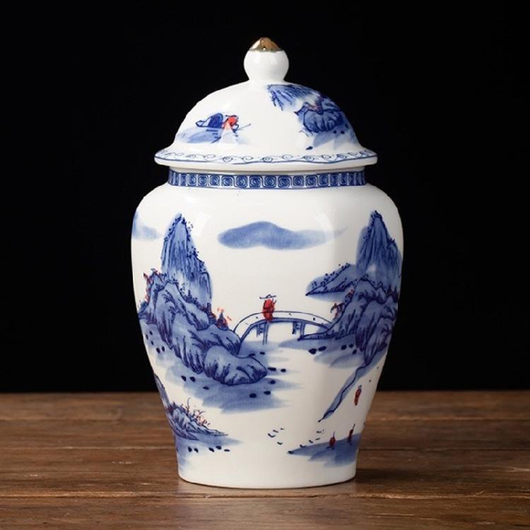 Premium Glazed Ceramic Tea Jar Featuring Dateless Blue Print Doubles As Fascinating Countertop Display Piece