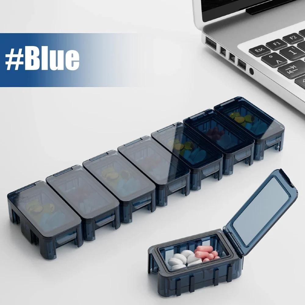 

Weekly Pill Organizer Protable Pill Cases Box 7 Days Organizer for Medicine Vitamins Travel Pill Container Storage Tablets синий