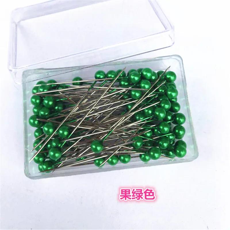 100Pcs/Box 38cm Colorful Round Pearl Head Needles Stitch Straight Push Sewing Pins For Dressmaking DIY Sewing Tools Positioning