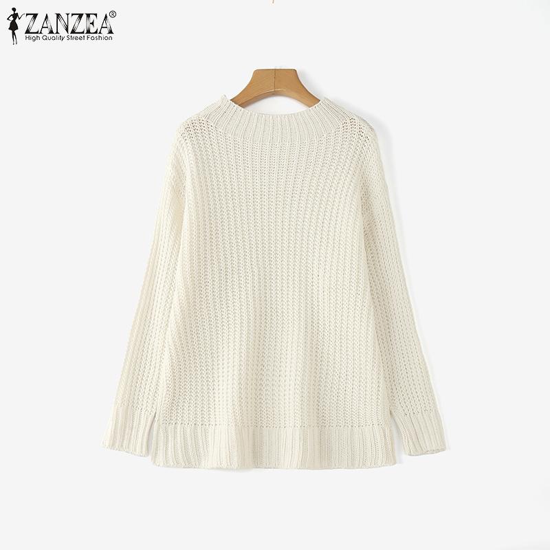 ZANZEA Women Autumn Mockneck Long Sleeve Knitted Pullover Jumpers Sweaters