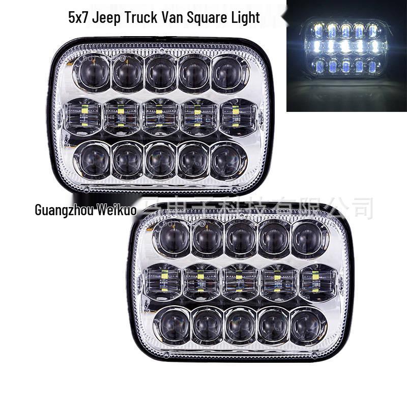 

5x7 LED Square Headlights for Jeep Wrangler & Truck Modifications Silver Base Without Halo