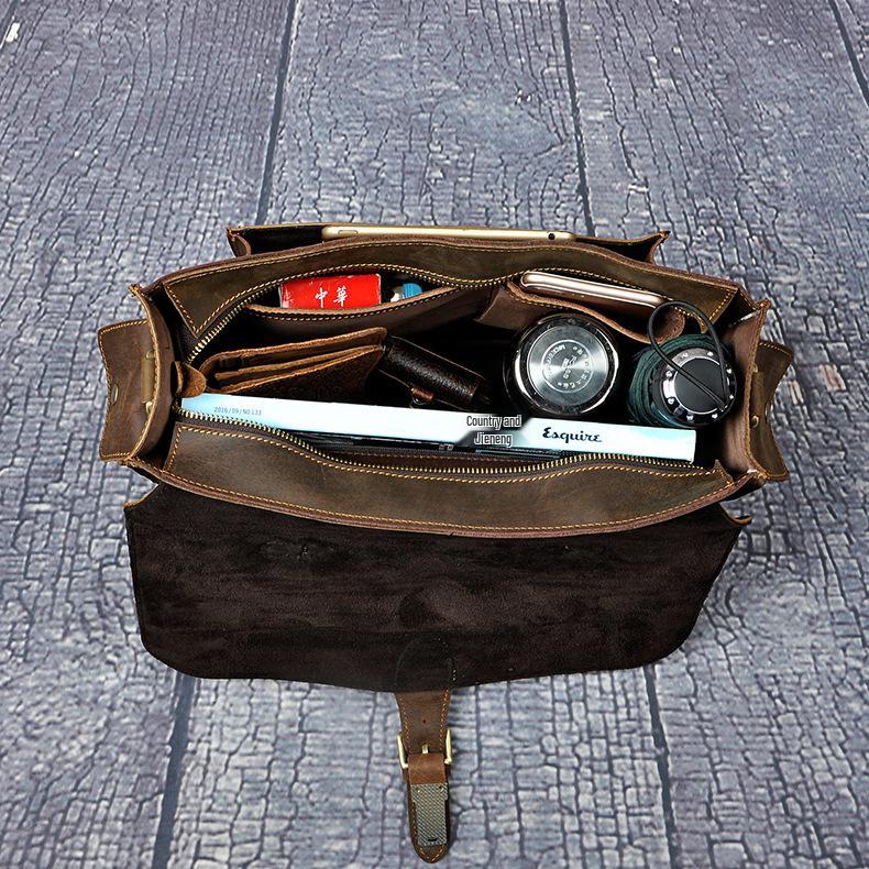 Men's 14" Vintage Leather Business Briefcase 2058