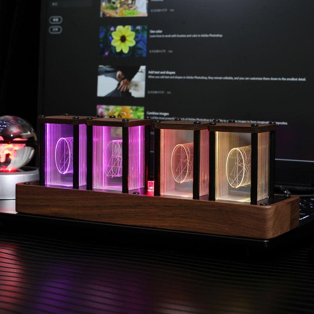 E-commerce Desktop Nixie Tube-Style Alarm Clock with Network Sync and Timer, Creative Design, No Assembly Required